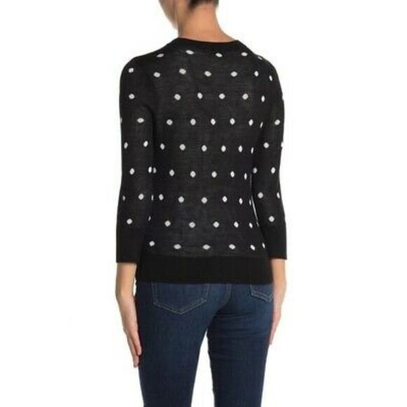 Halogen Crewneck Front Button Cardigan Sweater Small Black WHITE  POLKA DOT - Picture 2 of 6